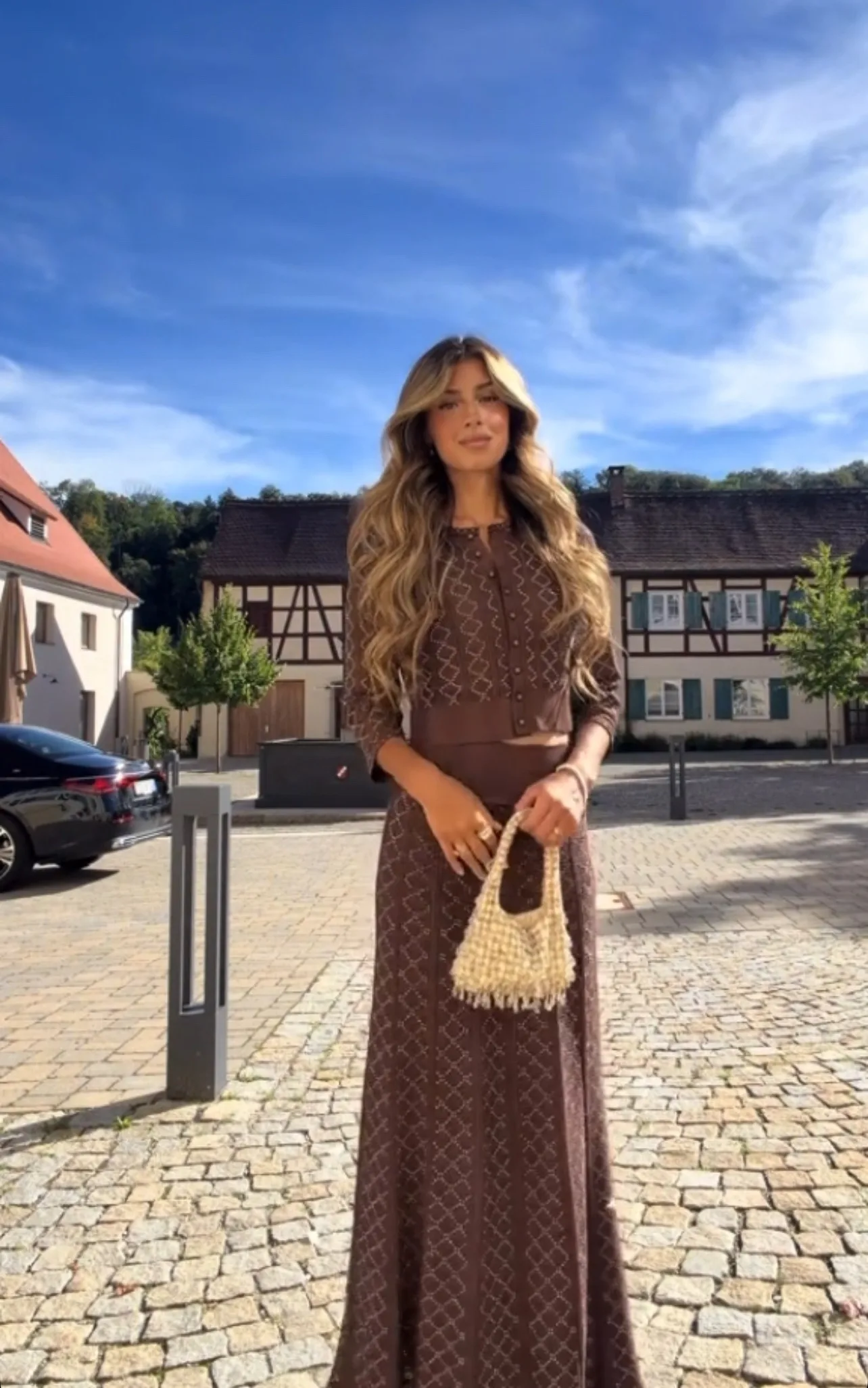 SHIMMERY KNIT CARDIGAN AND SKIRT SET