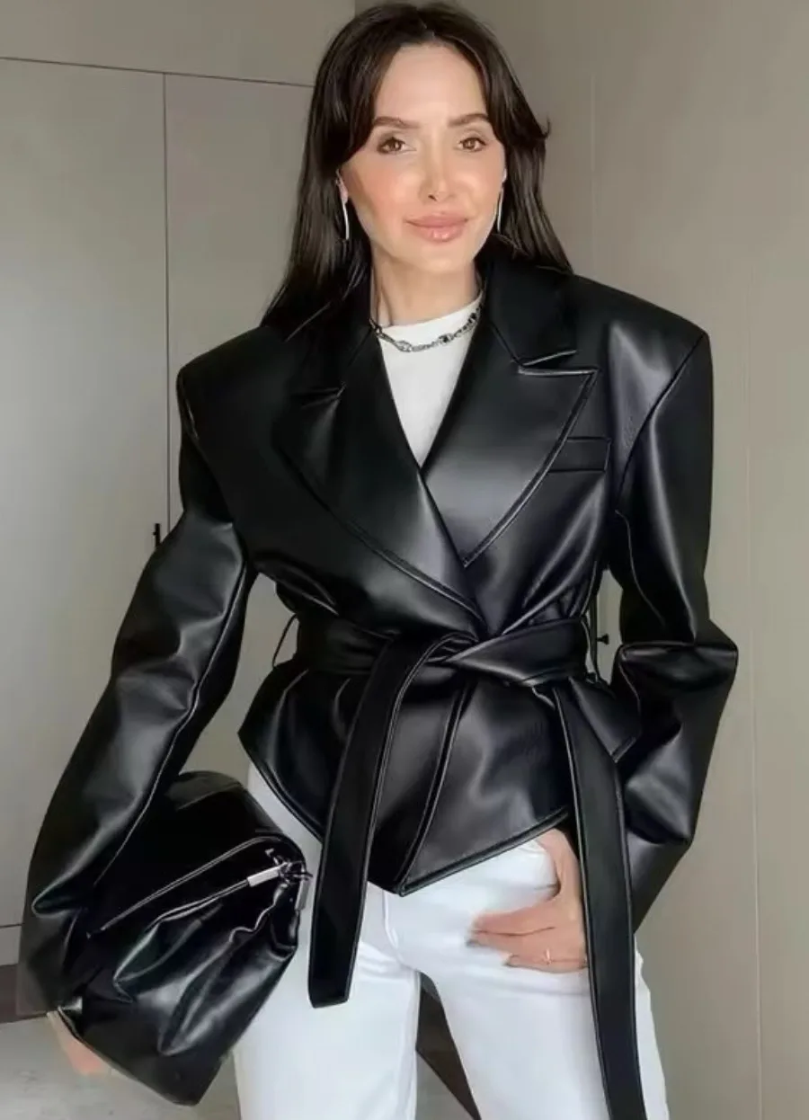 BELTED LEATHER JACKET