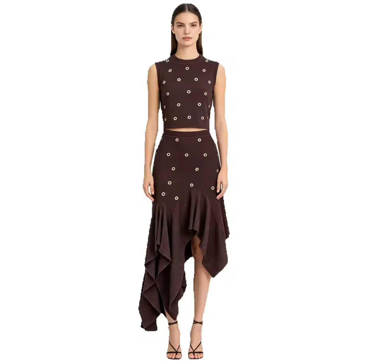 SWAROVSKI STUDDED KNIT LUXE MIDI SKIRT SET