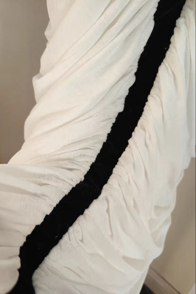 VELVET RUCHED FOLDS STRAPLESS DRESS