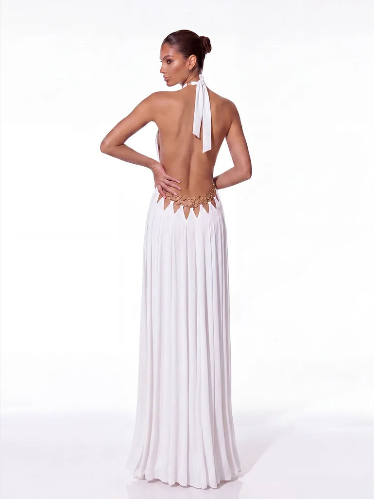 RINGS DETAIL HALTER MAXI STATEMENT DRESS WITH CUTOUTS