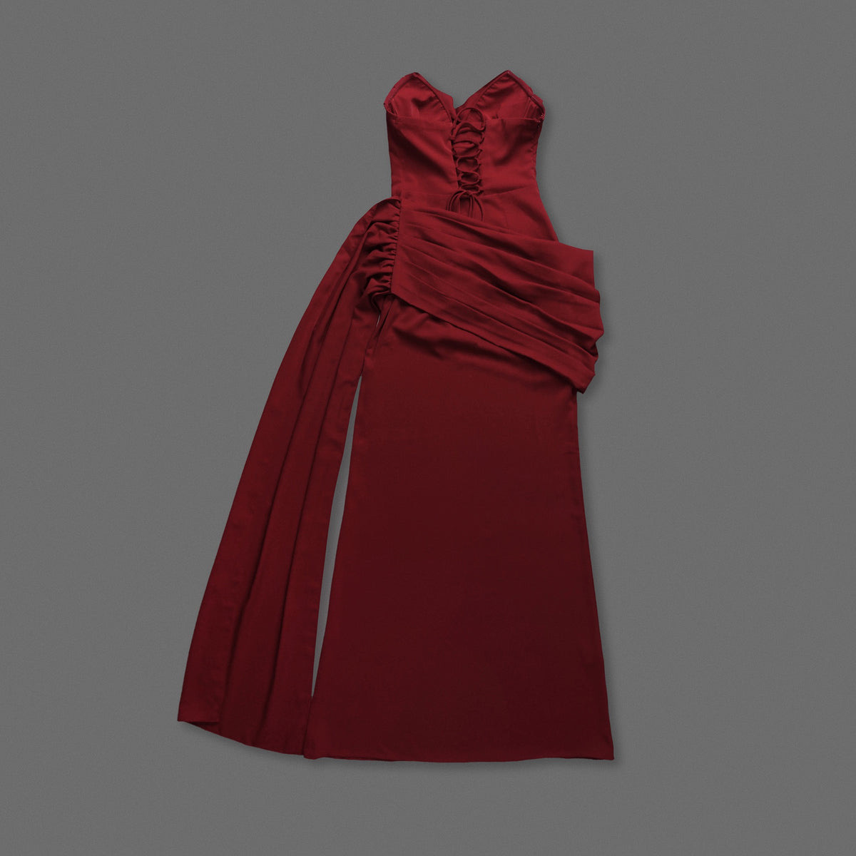 STRAPLESS CORSET DRAPED LACE-UP BACK DRESS