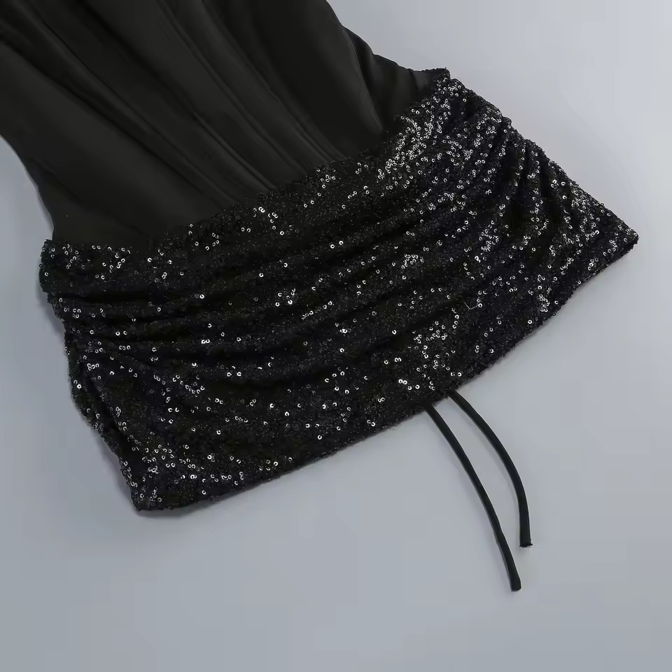 SEQUINS CORSET DRAPE SHORT DRESS
