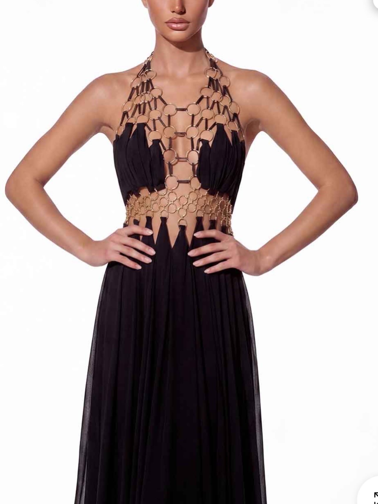 RINGS DETAIL HALTER MAXI STATEMENT DRESS WITH CUTOUTS