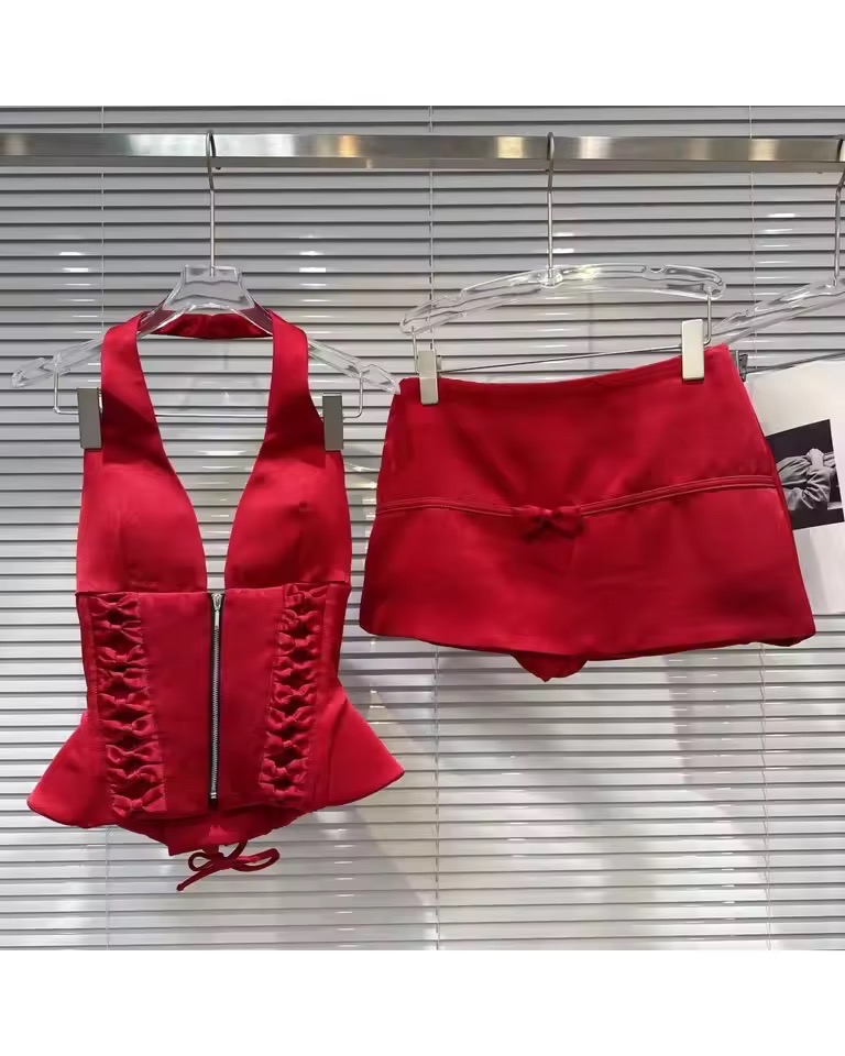 KLOE RED SATIN BOW SKIRT